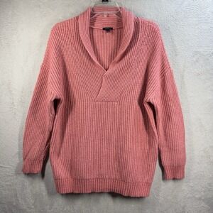 TALBOTS Chunky Knit Shawl Collar‎ Pullover Sweater Women's M Coral